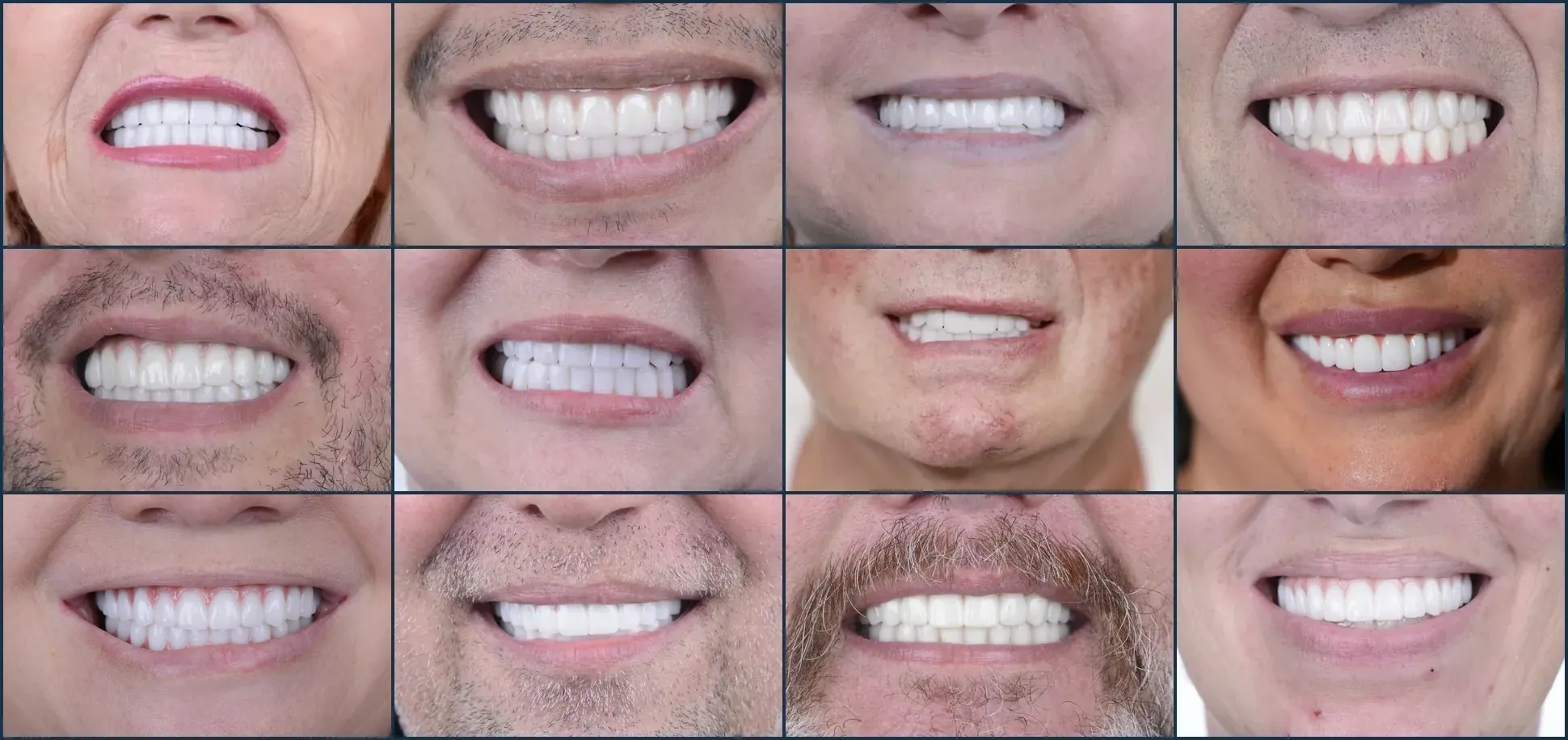 A collage of twelve patient smiles